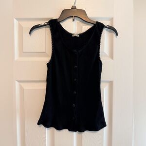 Free People Black Ribbed Button-Front Tank
